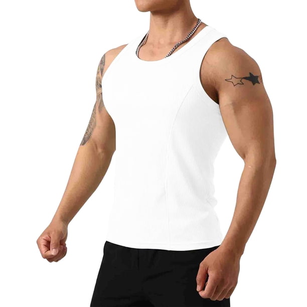 pstuiky Hombres Tanque, Camiseta de verano para hombre, color liso, sin mangas, cuello redondo, informal, deportiva, cuello redondo Chaleco para hombre xxxl