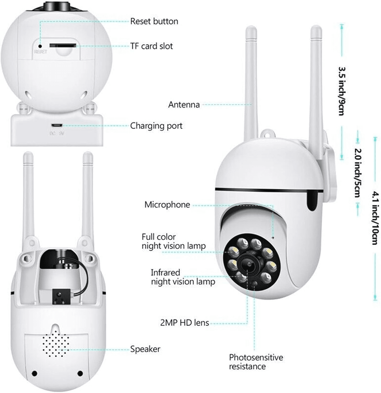 4PCS Hawkray AI Intelligent Surveillance Camera - 911 Alarm Easy Install Quick Setup Full Color Night Vision Two Way Audio Motion Detection Security System