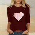 thumbnail image 2 of Penkiiy Valentines Day Shirts Women Cute Heart Shirt Casual Valentines Shirts for Women Long Sleeve Graphic Tees Tops L Wine, 2 of 5