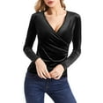 thumbnail image 4 of YEJIMAN Long Sleeve T-shirt, Black Shirt Women, Women Deep V Neck Long Sleeve Velvet Unique Cross Wrap Slim Fit Tops,, 4 of 7