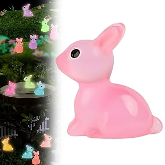 YAZHPA Easter Luminous Mini Resin Bunny 7 Colors Little Small Glow In The Dark Rabbit Bunny Figures For Dollhouse Micro Fairy Garden Decor Easter Egg Fillers Party Favors Gift Decoration