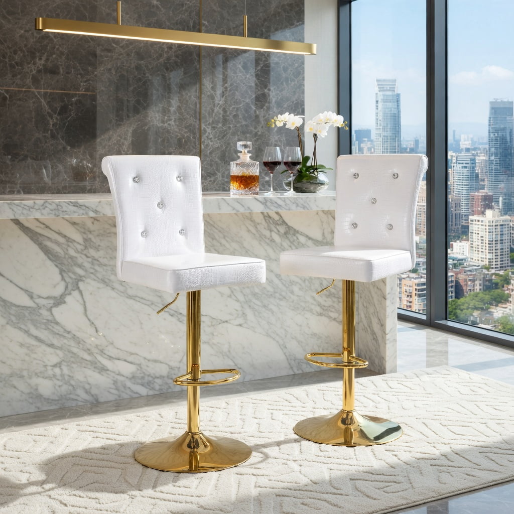 Hommoo 2-Pack Faux Crocodile Leather Dining Chairs with Crystal Buckle Accents, Elegant Lift-Style Seating for Kitchen, Dining Room & Commercial Use, White