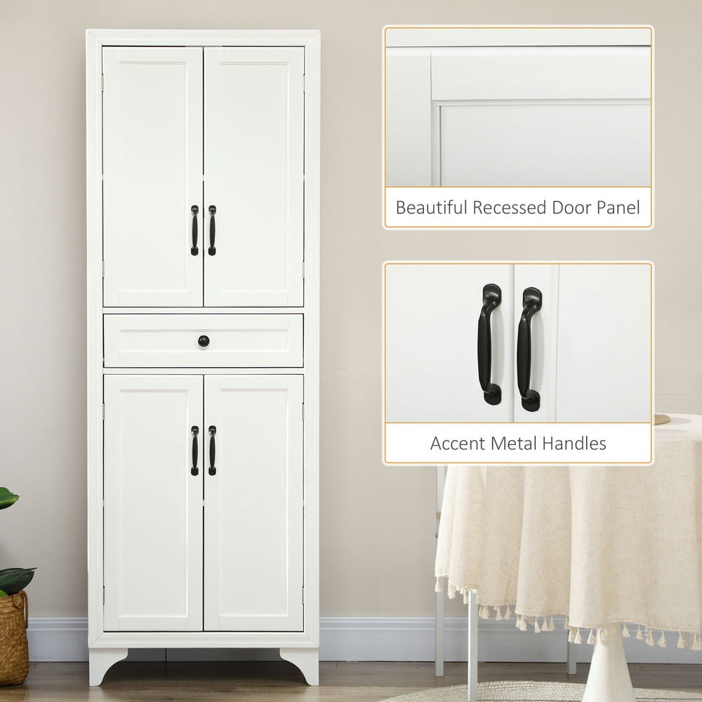 GVN Kitchen Pantry,67" 4-Door Kitchen Pantry with Drawer and Adjustable Shelves, White