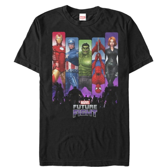 Men's Marvel Future Fight Character Rainbow Panel  Graphic Tee Black 4X Large