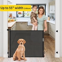 Retractable Pet Gate, No Drill Needed - Black Nylon Mesh, Extends 55" Wide x 33.9" High for Doorways, Stairs, Hallways, Decks, Porches