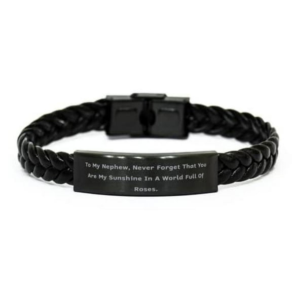 amangny Gag Nephew Gifts, to My Nephew, Never Forget That You are My Sunshine in, Love Birthday Braided Leather Bracelet Gifts for Uncle
