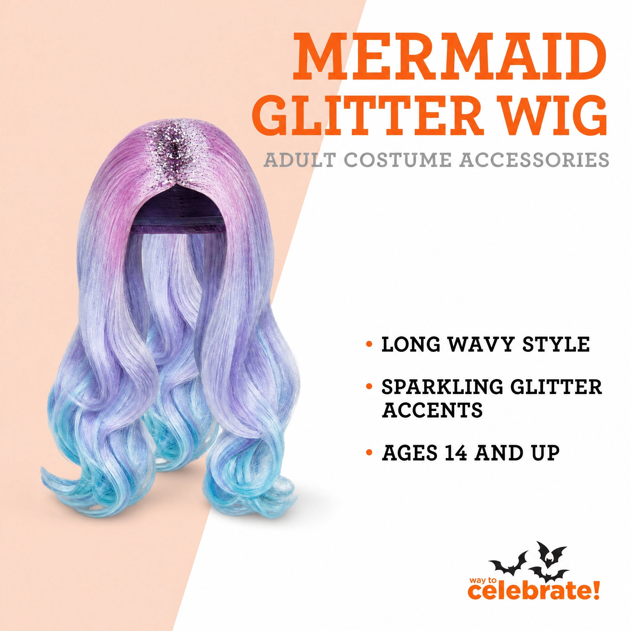 Mermaid Glitter Wig Costume Accessory for Adults, Multicolor, Halloween by Way To Celebrate