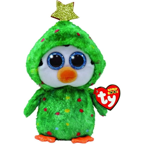 Ty Beanie Boos - NOEL the Christmas Tree Penguin (6" Plush)(Glittery Eyes)(BONUS 1 FUN CHOPS & 1 ZIPPER BRACELET)