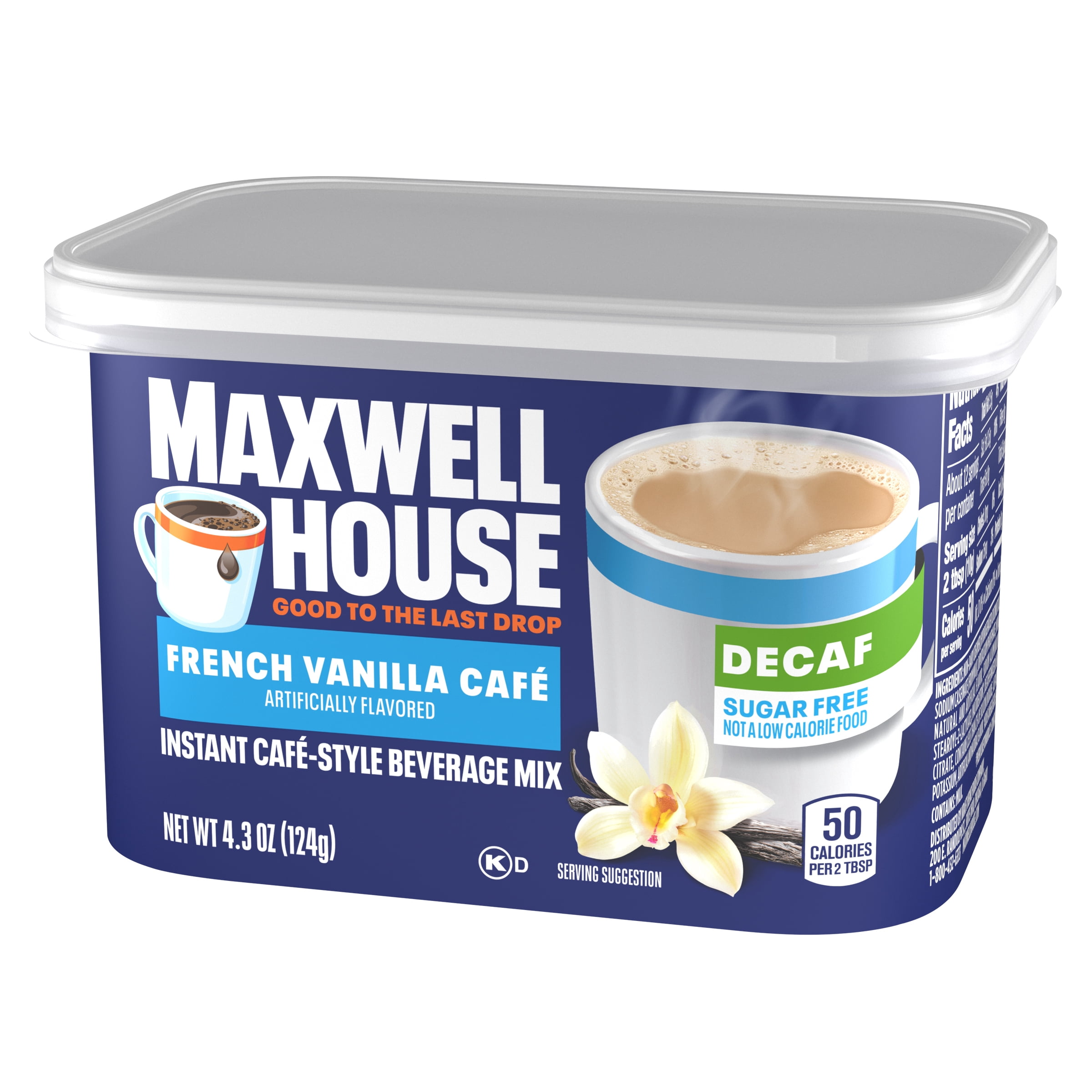 (8 pack) Maxwell House International French Vanilla Sugar Free Decaf Instant Coffee, Decaffeinated, 4 oz. Canister