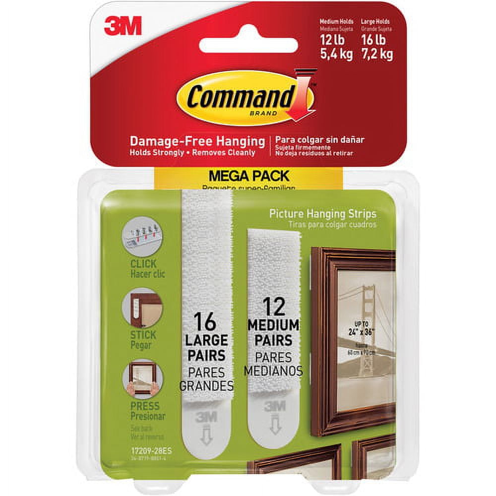 3M UK 3M Command Picture Hanging Strips Large White (Pack 4) 17206 -  7100109 NEW 76308731854