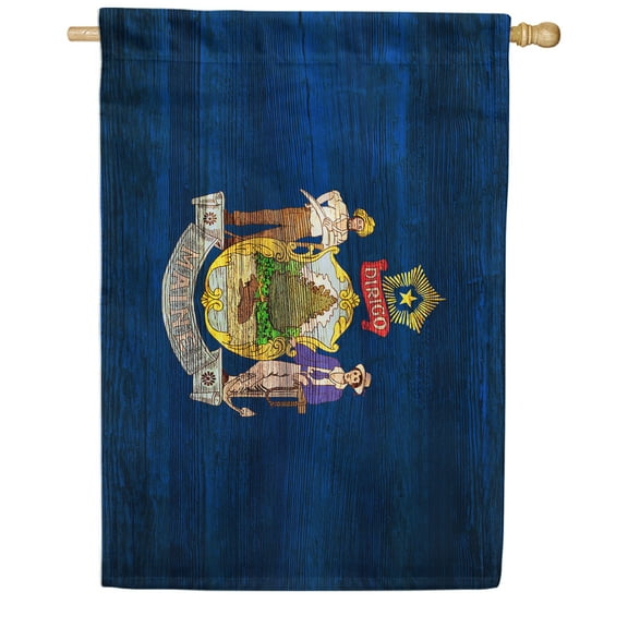America Forever Maine State Flag 28 x 40 Inch Double Sided Outdoor Yard Decorative USA Vintage Wood State of Maine House Flag, Made in the USA