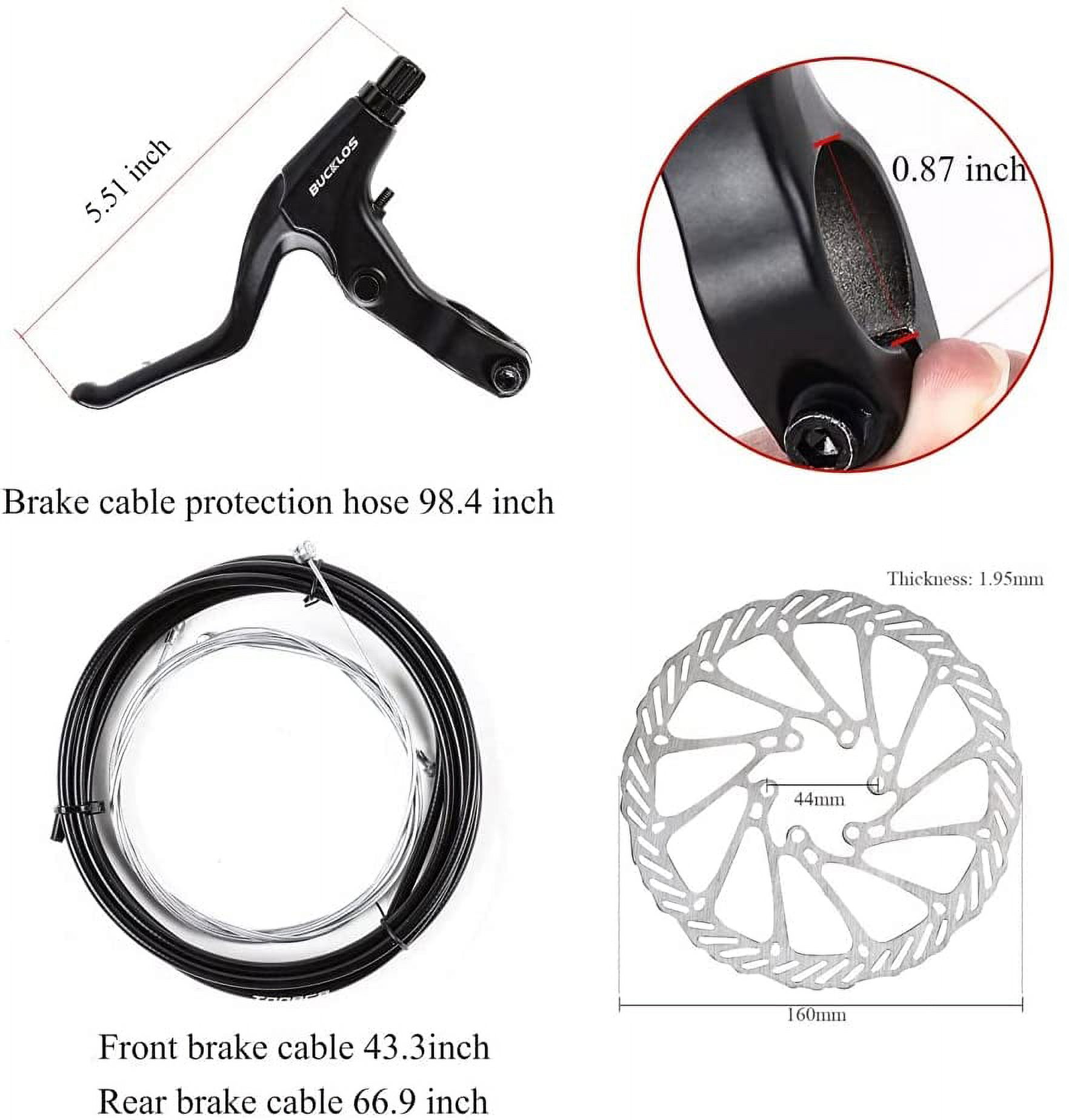 BUCKLOS Mountain Bike Disc Brake kit, MTB Mechanical Line Pulling Disc Brakes Caliper with Aluminum Alloy Levers /160mm Rotor,/is/PM Universal Adapter for Ebike/Folding Bike/Scooter/Fat Bike