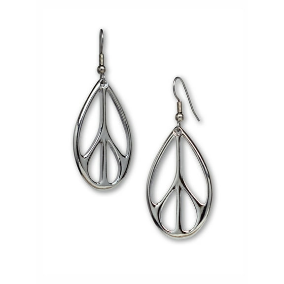 Oval Peace Sign Dangle Earrings Silver Finish Pewter by Real Metal #915