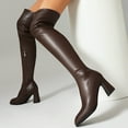 thumbnail image 4 of Brown Thick Heel Over The Knee Long Boots Platform Women Casual Fall Winter Fashion Trendy Personality Design, 4 of 5