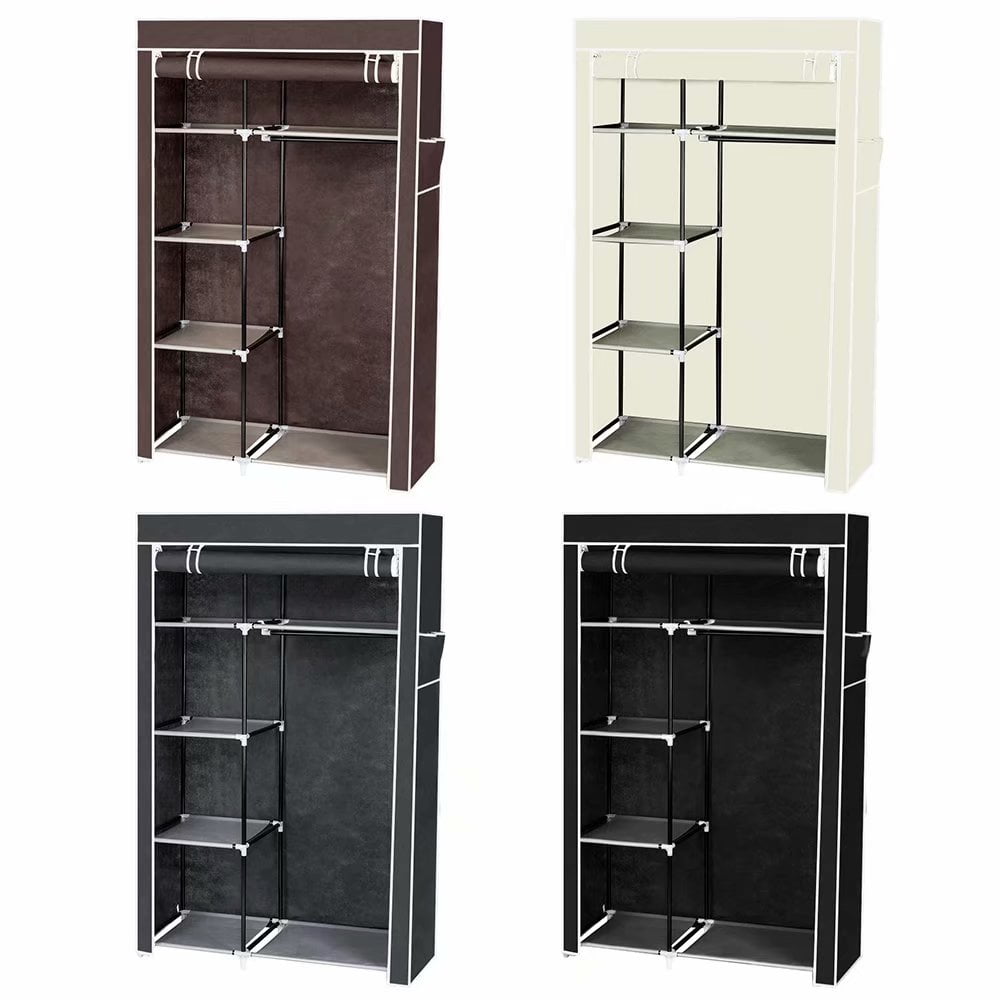64/" Closet Wardrobe Clothes Rack Storage Organizer W Shelf Black//Gray Portable