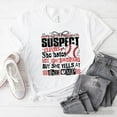 thumbnail image 6 of Baseball Suspect Claims Fun T-Shirt, Retro White and Natural Tee With Coquette Bow, 6 of 8