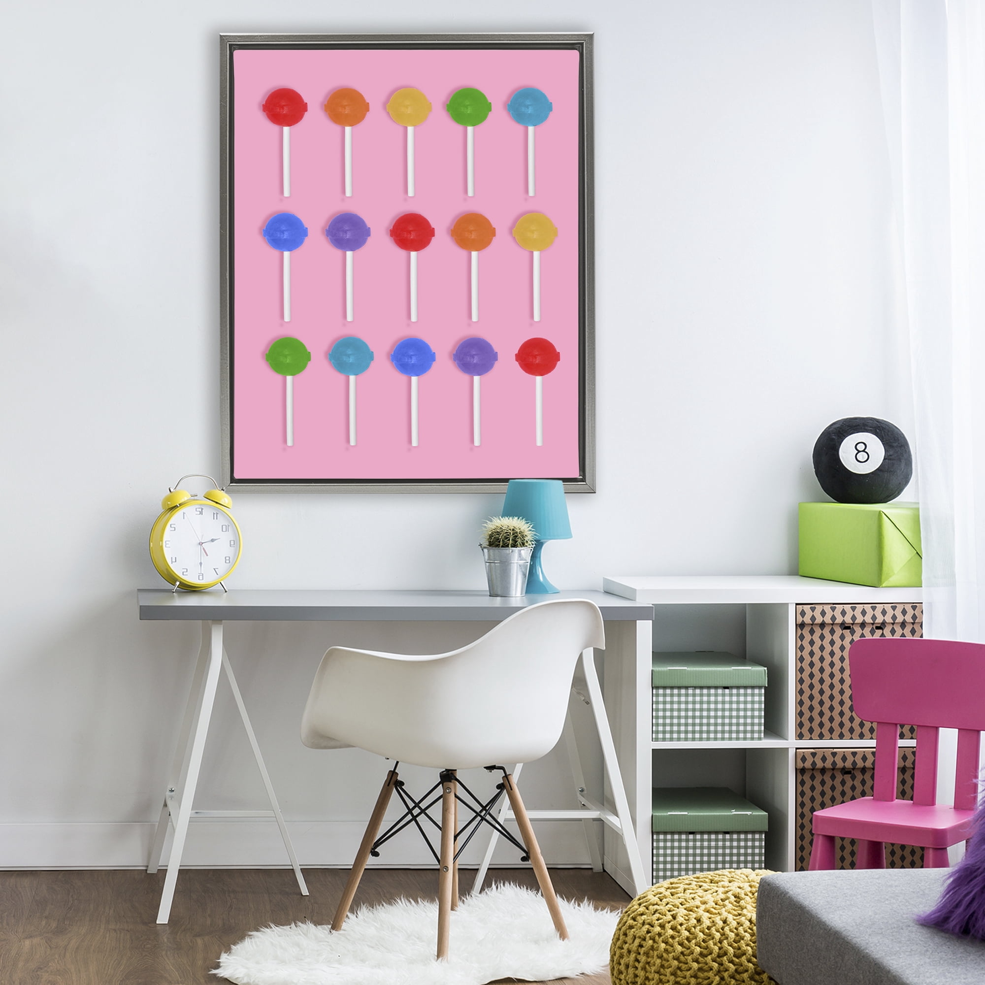 Stupell Industries Rainbow Lollipop Grid Gray Framed Floater Canvas Wall Art, design by LISH Creative