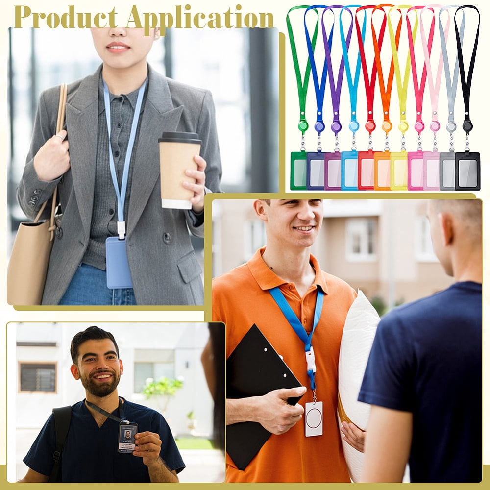 24 Pack PU Leather Badge Card Holder Colorful Retractable Lanyards with Vertical ID Card Badges Name Tag Holder Holder with Clear Window