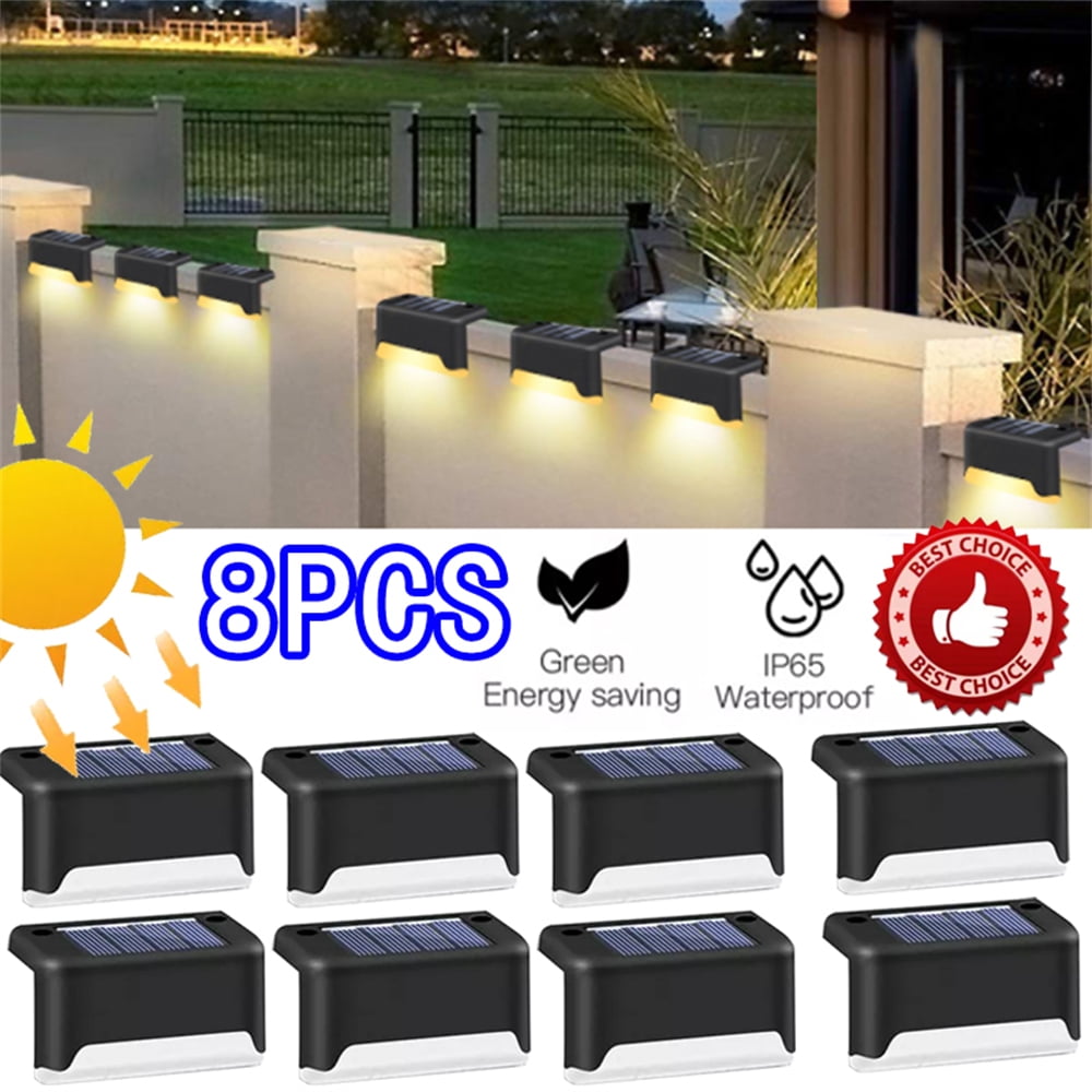 8Pcs Solar Power LED Deck Lights Outdoor Pathway Garden Stairs Step Fence Lamp 