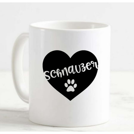 

Coffee Mug Love Schnauzer Heart Paw Print Dog White Cup Funny Gifts for work office him her