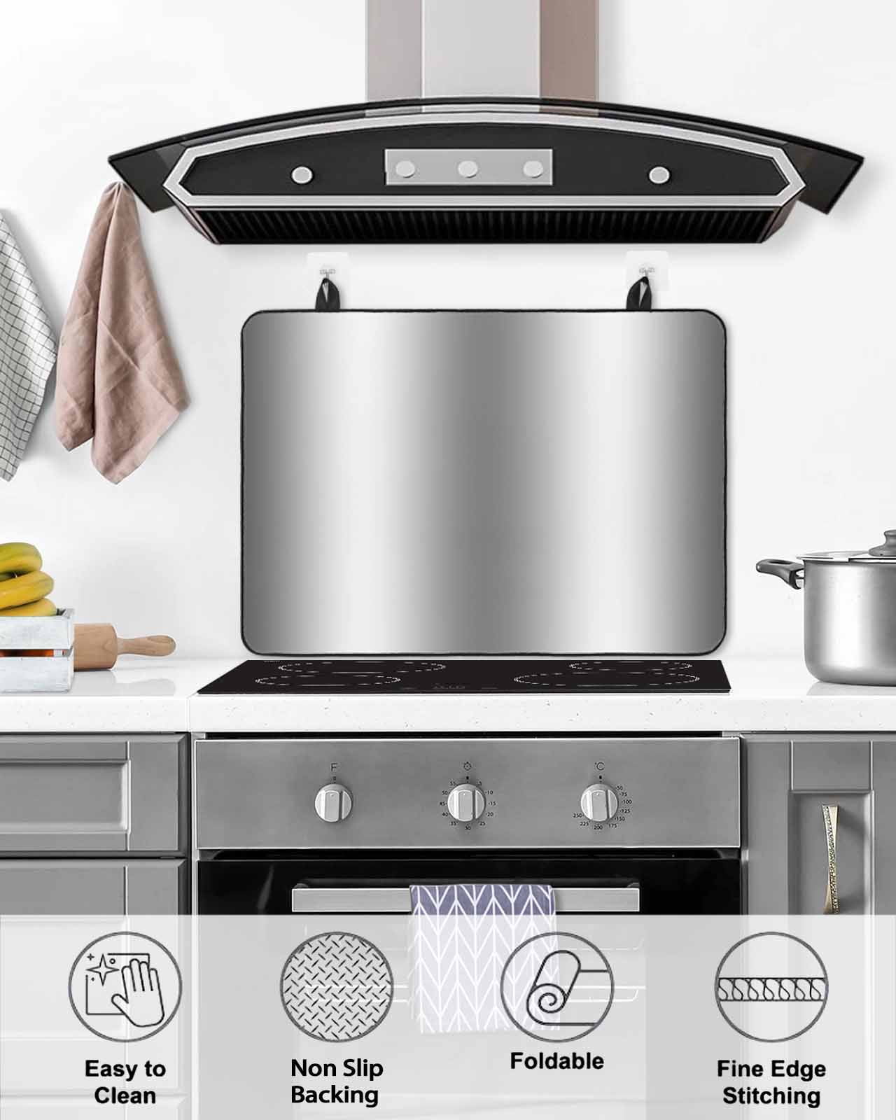 nqOlkjepod Large Induction Cooktop Protector Mat 36"x21", Grey White Stove Top Covers for Electric Stove, Gray Farmhouse Modern Rustic Decorative Stove Burner Cover Mats, Glass Top Stove Cover
