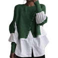 thumbnail image 2 of Green Womens Tops Women's Autumn and Winter New Layered Pullover Spliced Two Piece Knitted Sweater Shirt Fall Outfits for Women 2025, 2 of 4