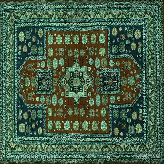 Ahgly Company Indoor Square Persian Turquoise Blue Traditional Area Rugs, 7' Square