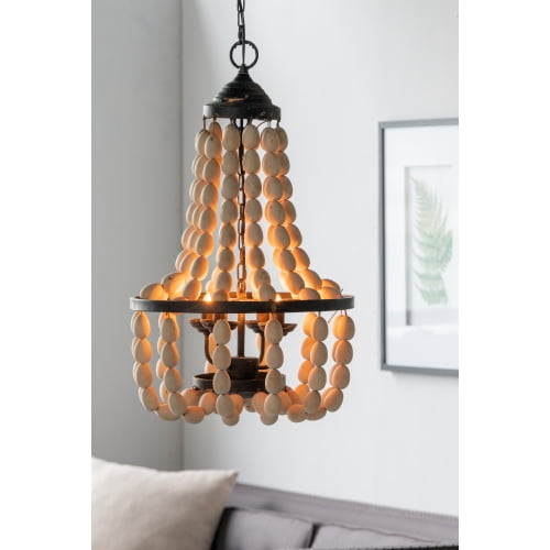 D18.9x33.1" Large Beaded 4-Light Chandelier, Vintage Style Hanging Light Fixture for Kitchen Dining Room Foyer Entryway, Bulb Not Included