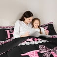 thumbnail image 4 of Manfei Leopard Print Bow Letter B Full Size Comforter Sets for Girls, Black Pink Initial Bedding Sets, Black Reversible, 3-Piece, 4 of 6