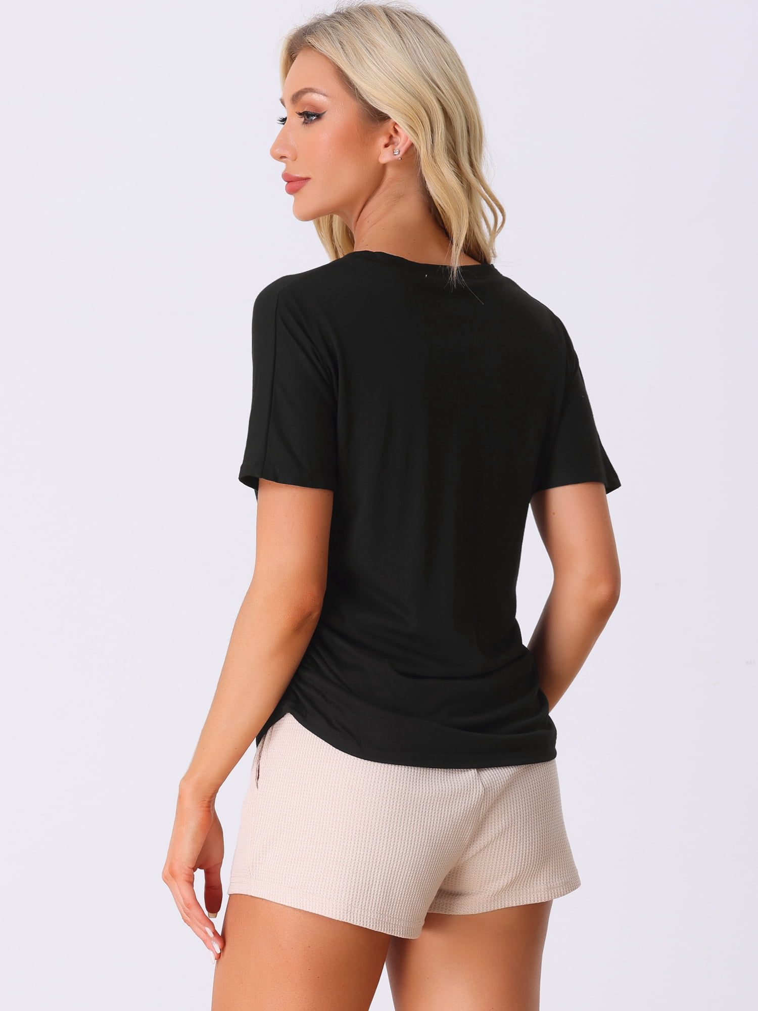 DARING DIVA Pajama Comfy Pajama V-Neck Short Sleeve Sleep Tops S Black