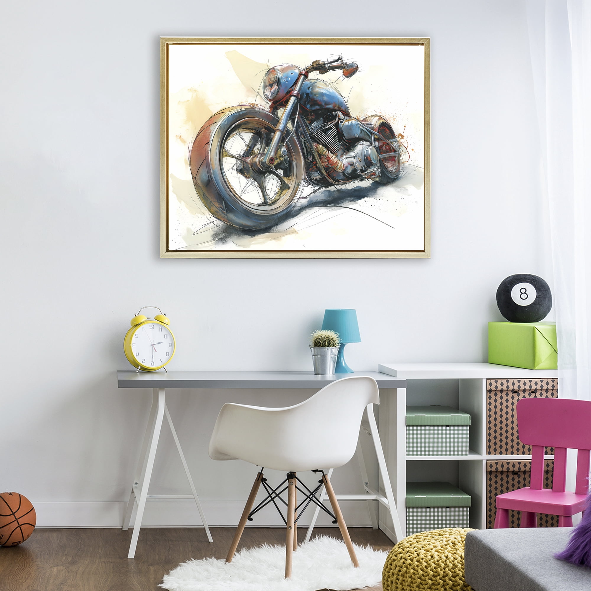 Stupell Industries Whimsical Motorcycle Concept Gold Framed Floater Canvas Wall Art, design by Steve Hunziker
