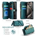 thumbnail image 3 of Crossbody for iPhone 15 Pro Case Wallet【RFID Blocking】with 7-Card Holder Zipper Bills Slot, Soft PU Leather Magnetic Shoulder Wrist Strap for iPhone 15 Pro Wallet Case Women, 3 of 15