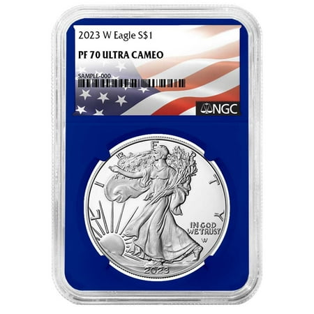 2023-W $1 1-oz Proof American Silver Eagle NGC PF70UC Flag Label Blue Core