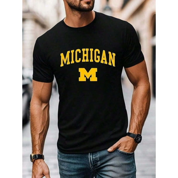 Michigan - Themed Men's T-Shirt, Men's New Summer Casual Crew Neck Pure Cotton Short-Sleeved T-Shirt (1 PC) Cotton Women Clothing - Unisex
