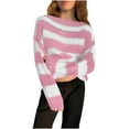 thumbnail image 2 of Zedker Women'S Casual Long Sleeve Round Neck Sweaters, Soft Comfortable Loose Fall Winter Knitted Pullover Tops, Elegant Striped Blouses,Pink,M, 2 of 7