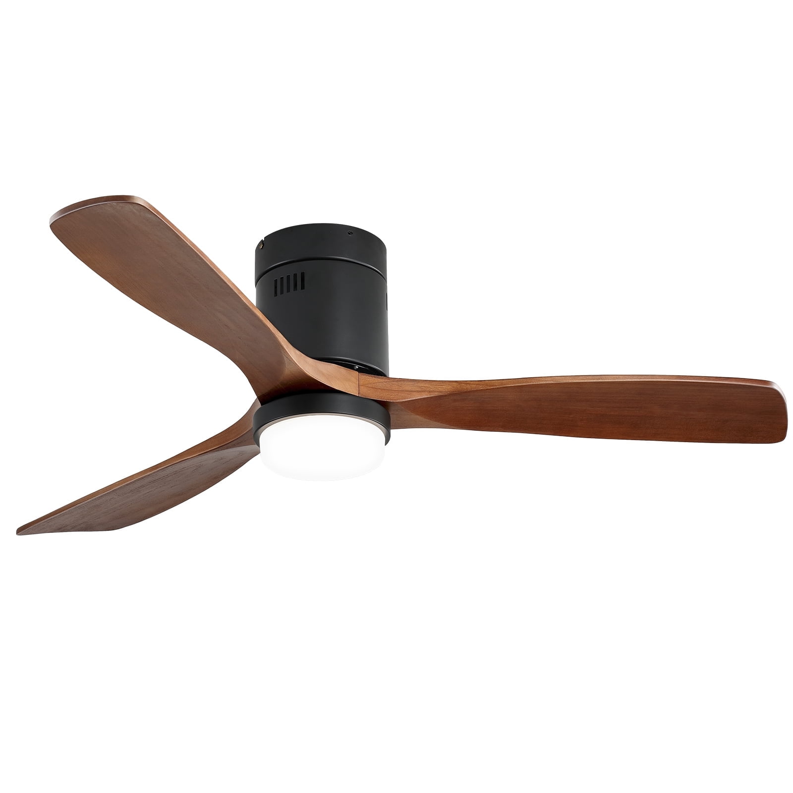 Sofucor 52 Inch Smart Ceiling Fans with Lights-Flush Mount Low Profile Modern Outdoor Solid Wood Ceiling Fans with Alexa/Google Assistant/APP/Remote Control, Brown Black
