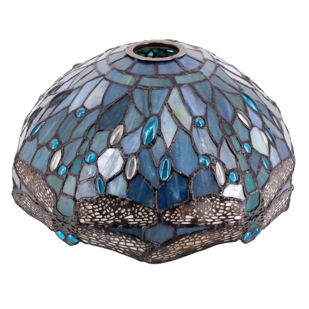 Lamp Shade Replacement W12h6 Inch Sea Blue Stained Glass Dragonfly Lampshade Only 1 5 8 Fitter Opening For Floor Arch Torchiere Ceiling Fixture Pendant Light S147 Com Lamp Shade Replacement W12h6, Colored Glass Lamp Shades Replacement