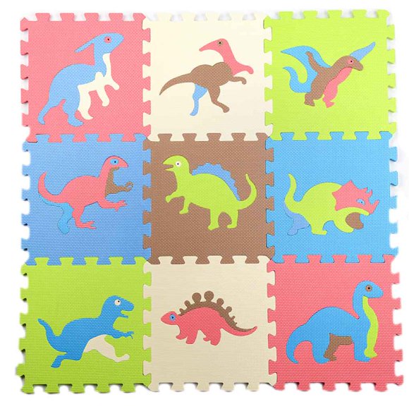 OUSITAID 9 Pcs Tapis en Mousse EVA Épaissie Style Dinosaure Tapis de Casse-Tête pour Enfants Tapis de Jeu pour Bébé Ensembles de Tapis de Sol en Mousse Emboîtables