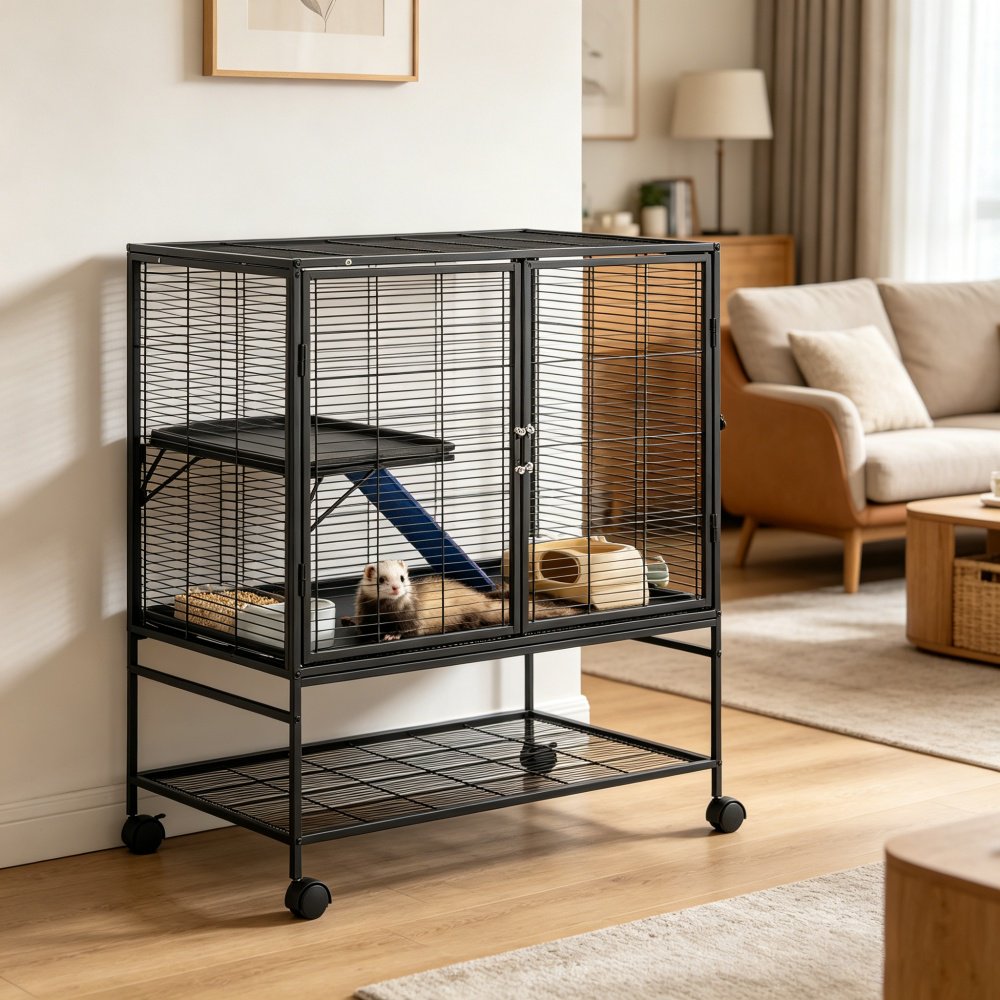 Ferret Cage with Non-Slip Ramp, 39.4 Inch Height, Metal, Large