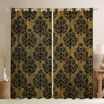 Castle Fairy Bohemian Black Damask Blackout Curtains Set of 2 (52x84 Each) for Boys Girls,Exotic Style Traditional Floral Flower Window Curtains,Retro Vintage Boho Curtains and Drapes Home Decor