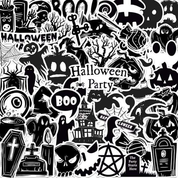 50pcs Black Halloween Stickers for Stationery Laptop Aesthetic Sticker Pack Scrapbooking Material Craft Supplies