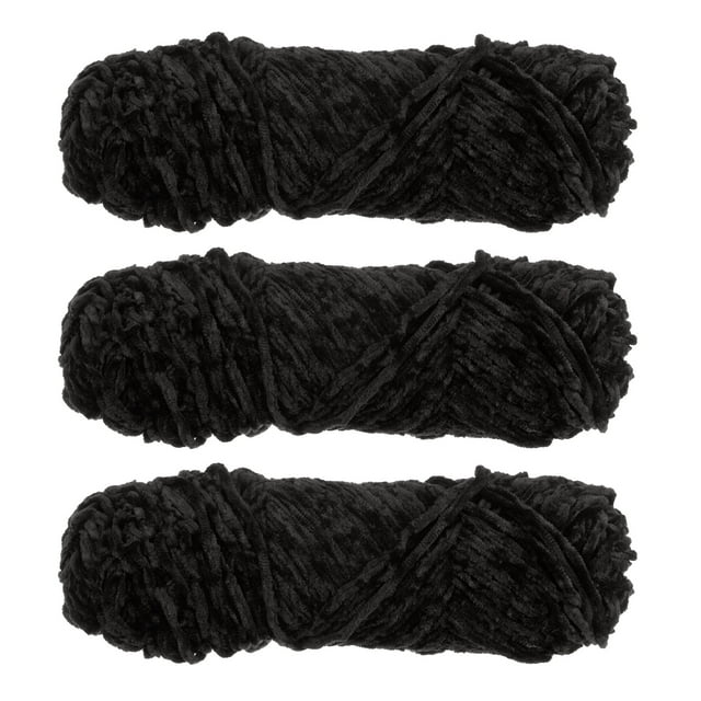 Unique Bargains Fil Chenille en Velours de Polyester Noir, 3 Écheveaux