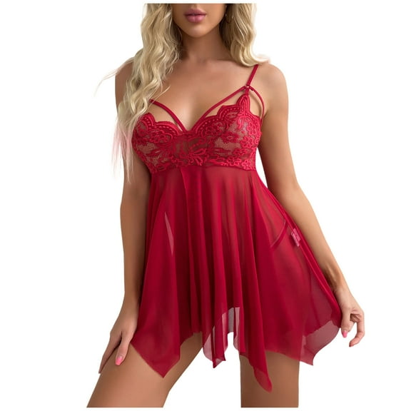 Fengqque Sexy Underwear Lace Sexy Suspender Skirt Mesh Nightdress Suit