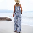 thumbnail image 4 of Olyvenn Women's Summer Boho Casual Jumpsuits Wide Leg Overalls Floral Print Baggy Rompers with Pocket Jeans Jumpsuit Sky Blue 6, 4 of 6