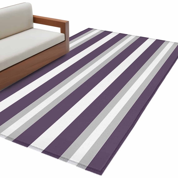 Purple Grey Stripe Large Area Rugs for Bedroom Living Room, Soft Non Slip Carpet Bedside Rug, Minimalist Farmhouse Striped Rectangular Floor Cover Kitchen Accent Rug 3'x5' for Dining Room/Office