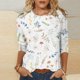 thumbnail image 1 of ICHUANYI Clearance Fashion Woman Round Neck 3/4Sleeve T-Shirt Printing Blouse Tops Sweatshirt(White, M) ICHUANYI WER2023080905215, 1 of 3