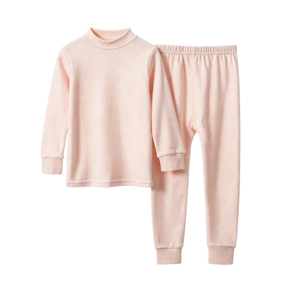 TIREOW Girls and Boys Sleepwear 2 Piece Set Half Turtleneck Long Sleeve Layer Top and Long Pants Kids Soft Cotton Loungewear Underwear Set