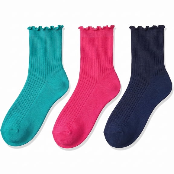 Tipi Toe Womens Elegant Ruffle Trim Ankle Socks 3-Pack