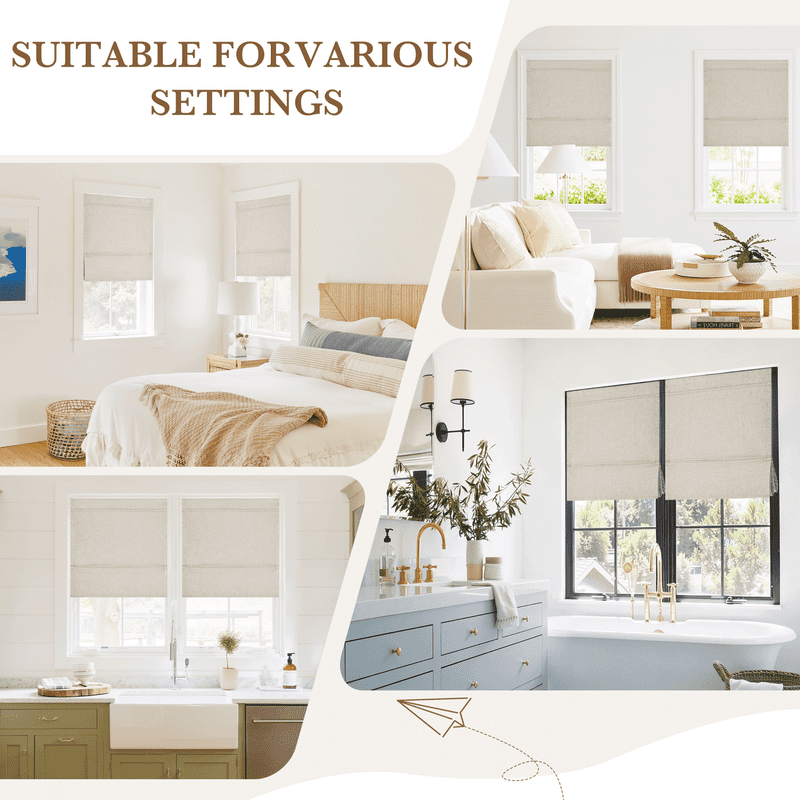 NICETOWN No Drill Blinds for Windows, 100% Blackout Roman Shades Linen Texture Privacy Thermal Insulated Door Curtain for Bedroom Living Room, Natural, 24"x64", 1 Panel