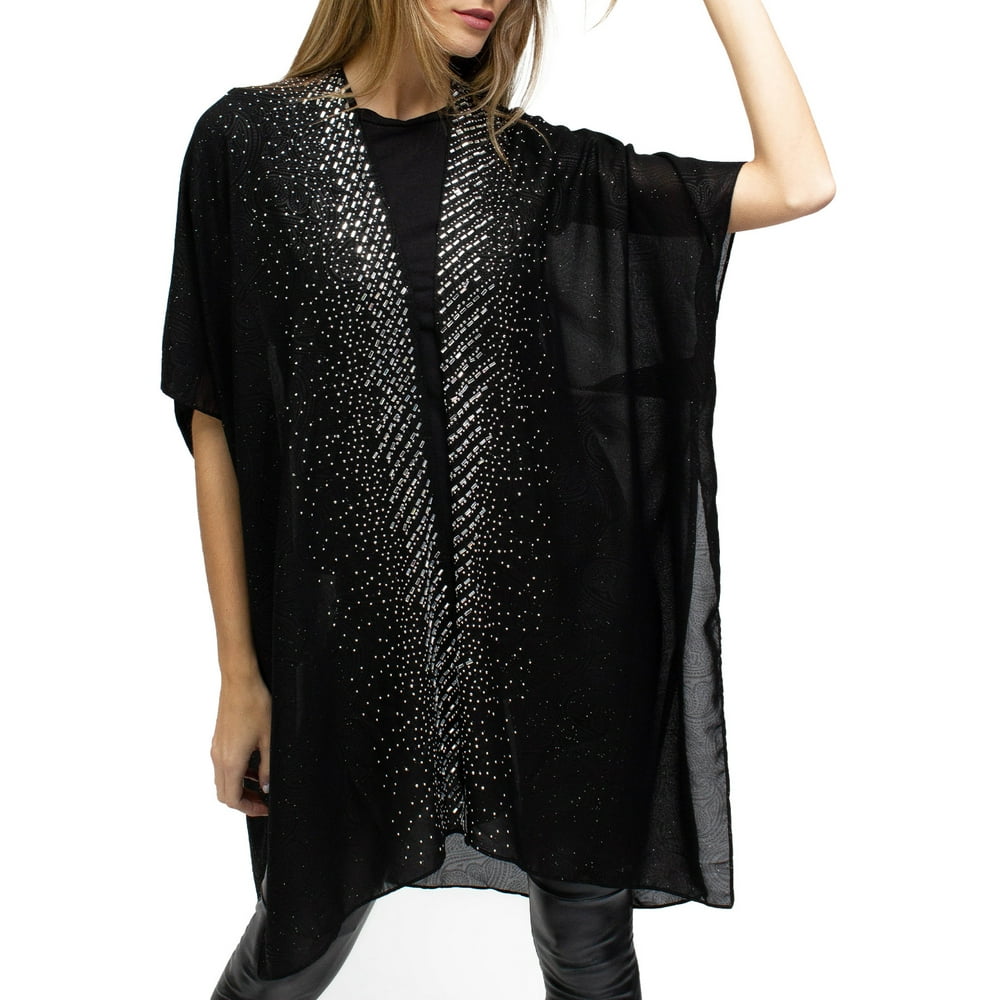 Jessica Mcclintock Women'S Black/Silver Kimono With Studded Embellished ...